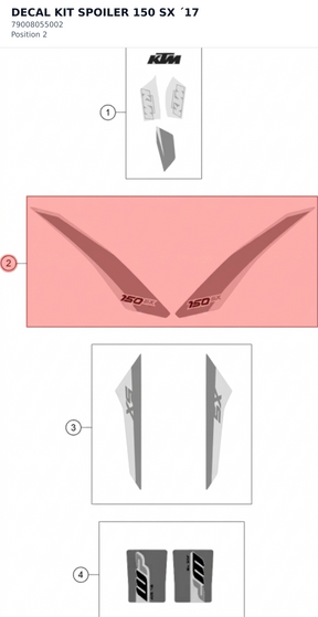 Diagram preview: DECAL KIT SPOILER 150 SX ´17 (79008055002)