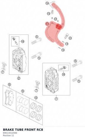 Diagram preview: BRAKE TUBE FRONT RC8 (69013012000)