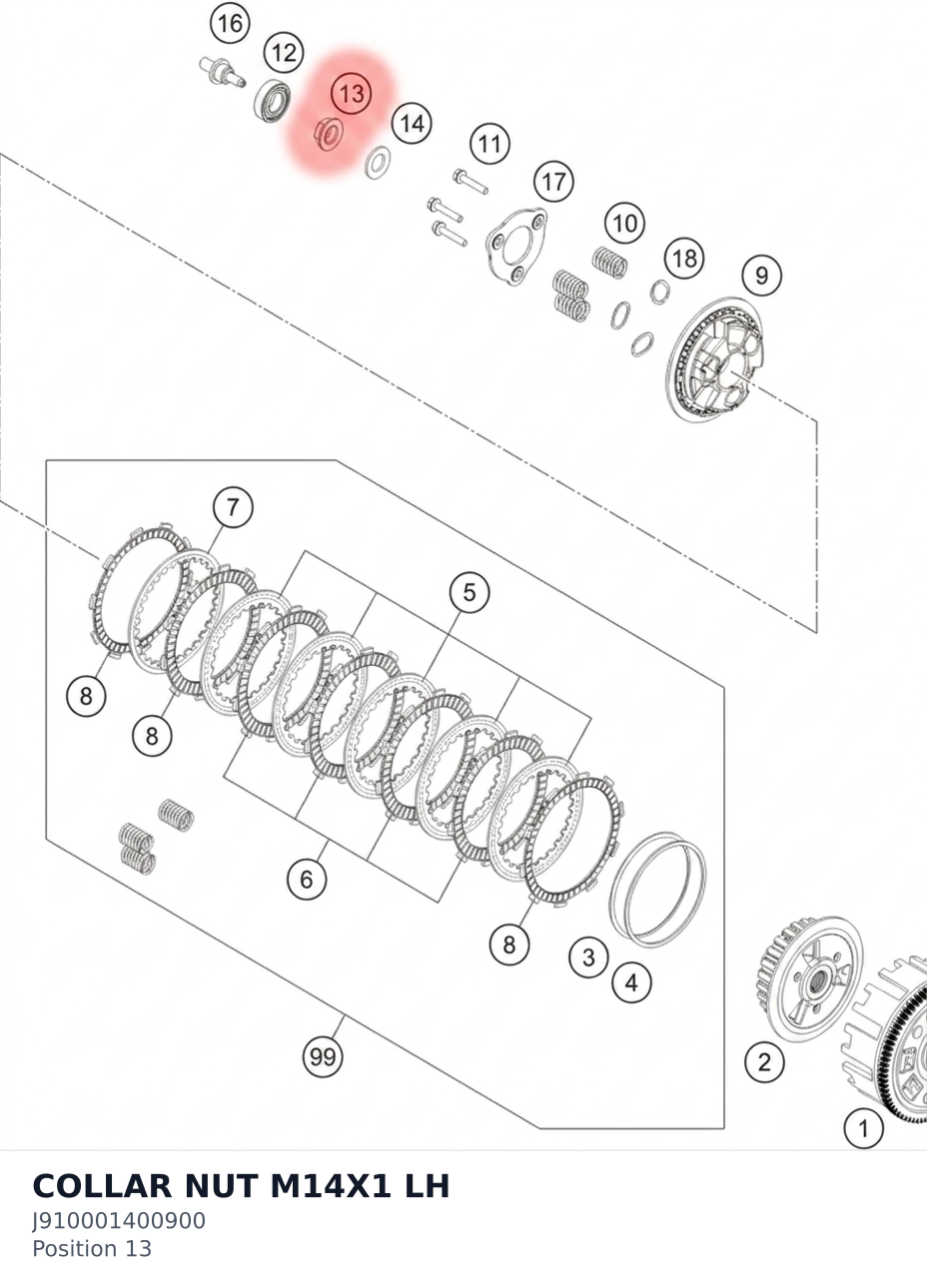 Diagram preview: COLLAR NUT M14X1 LH (J910001400900)