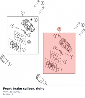 Diagram preview: Front brake caliper, right (A67413016001C1)