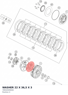 Diagram preview: WASHER 22 X 36,5 X 3 (78932009000)