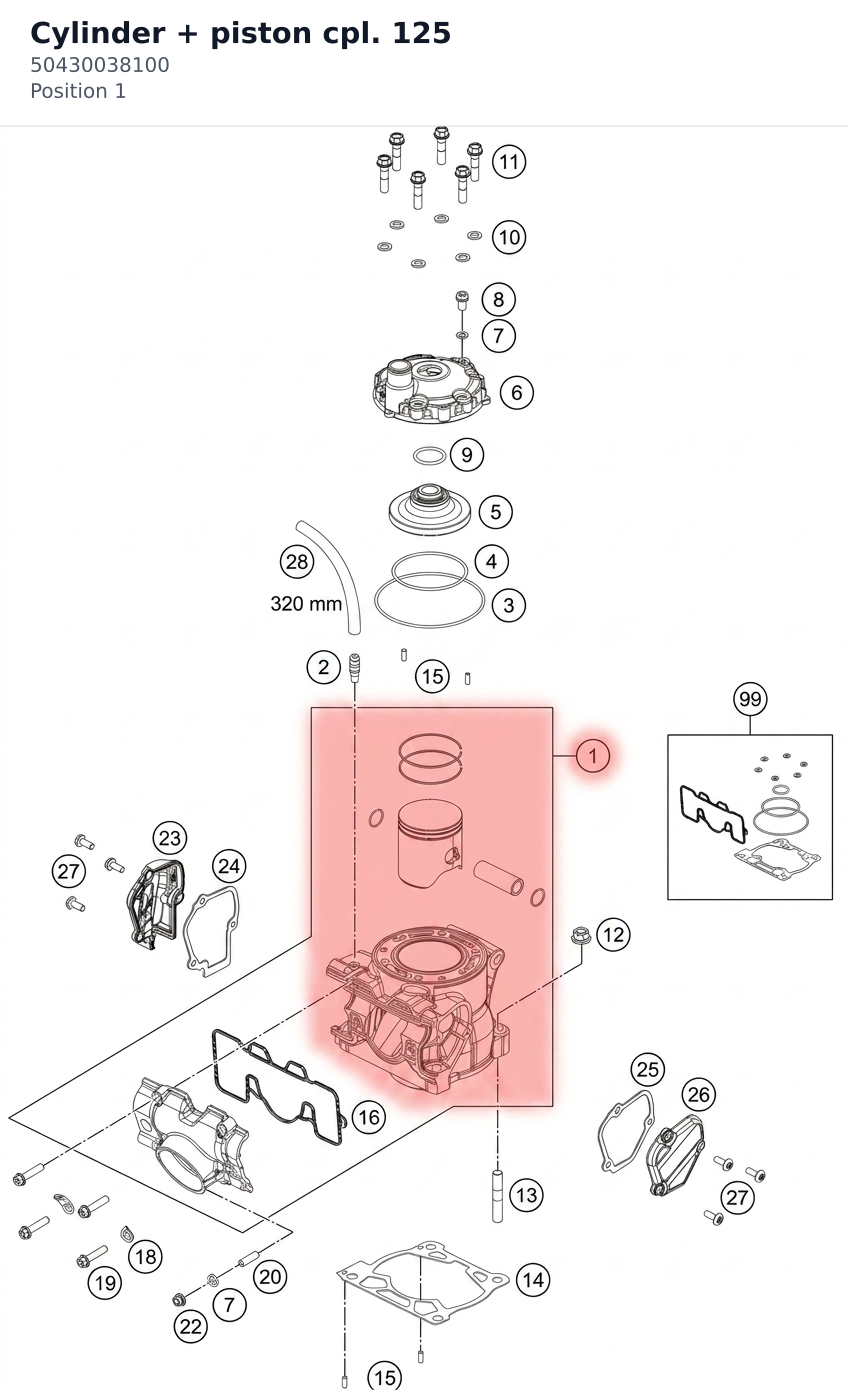 Diagram preview: Cylinder + piston cpl. 125 (50430038100)