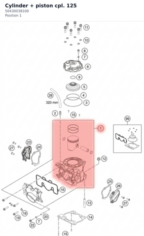 Diagram preview: Cylinder + piston cpl. 125 (50430038100)