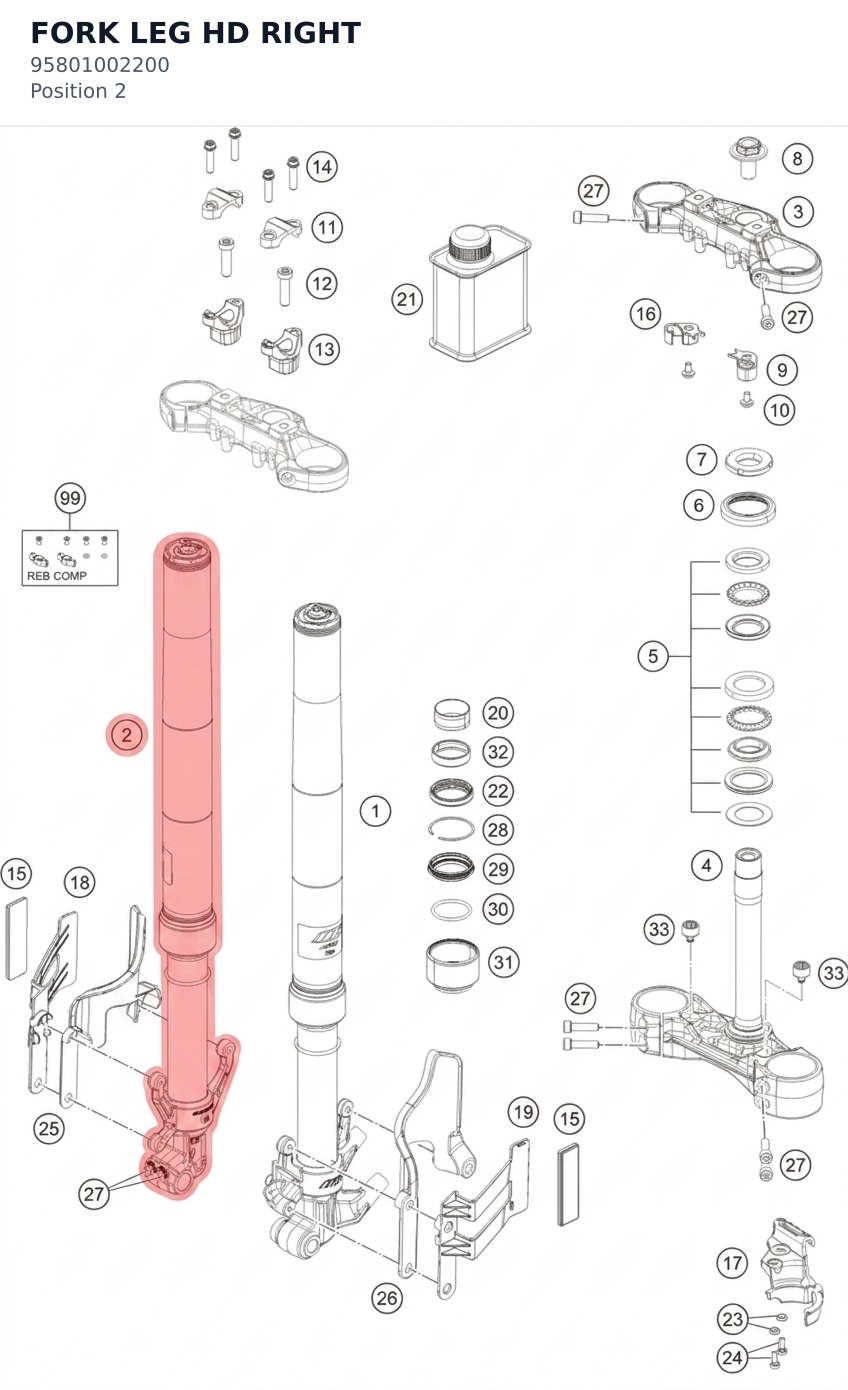 Diagram preview: FORK LEG HD RIGHT (95801002200)