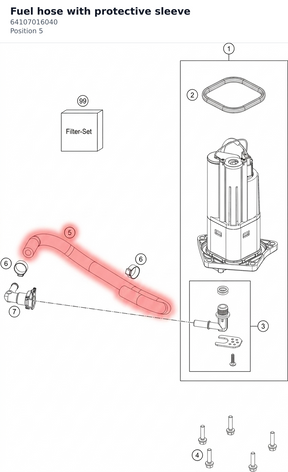 Diagram preview: Fuel hose with protective sleeve (64107016040)