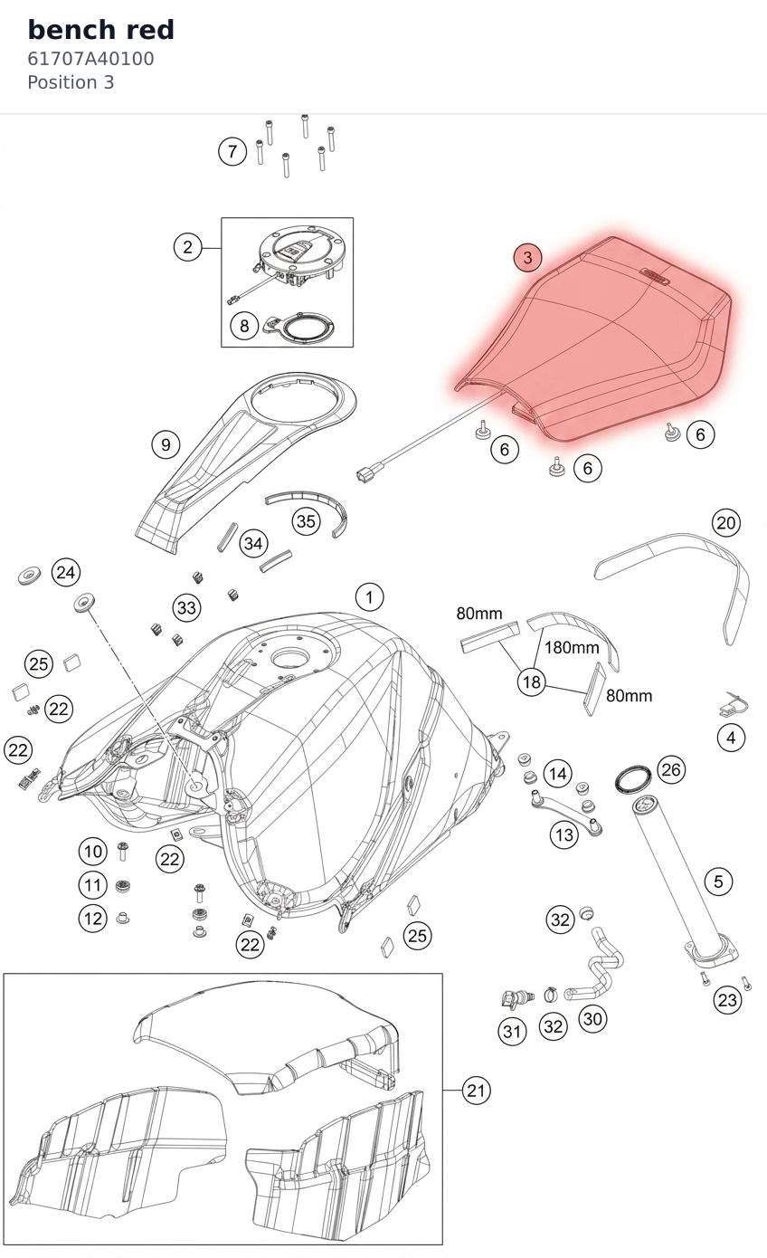 Diagram preview: bench red (61707A40100)