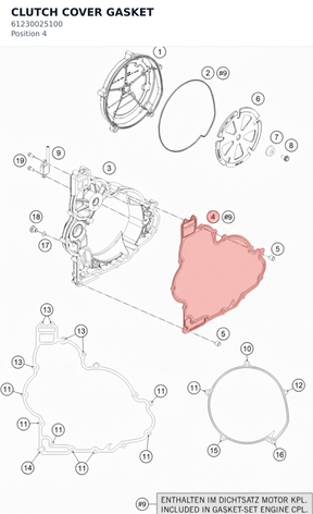 Diagram preview: CLUTCH COVER GASKET (61230025100)