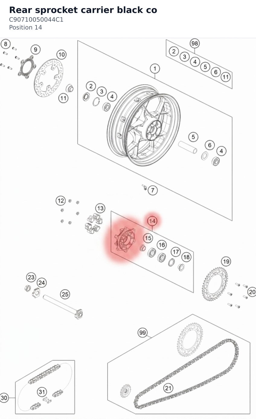 Diagram preview: Rear sprocket carrier black co (C90710050044C1)