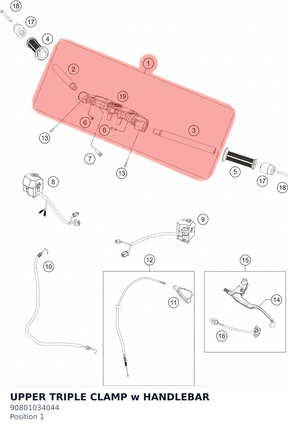 Diagram preview: UPPER TRIPLE CLAMP w HANDLEBAR (90801034044)