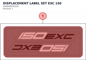 Diagram preview: DISPLACEMENT LABEL SET EXC 150 (A49008078101)