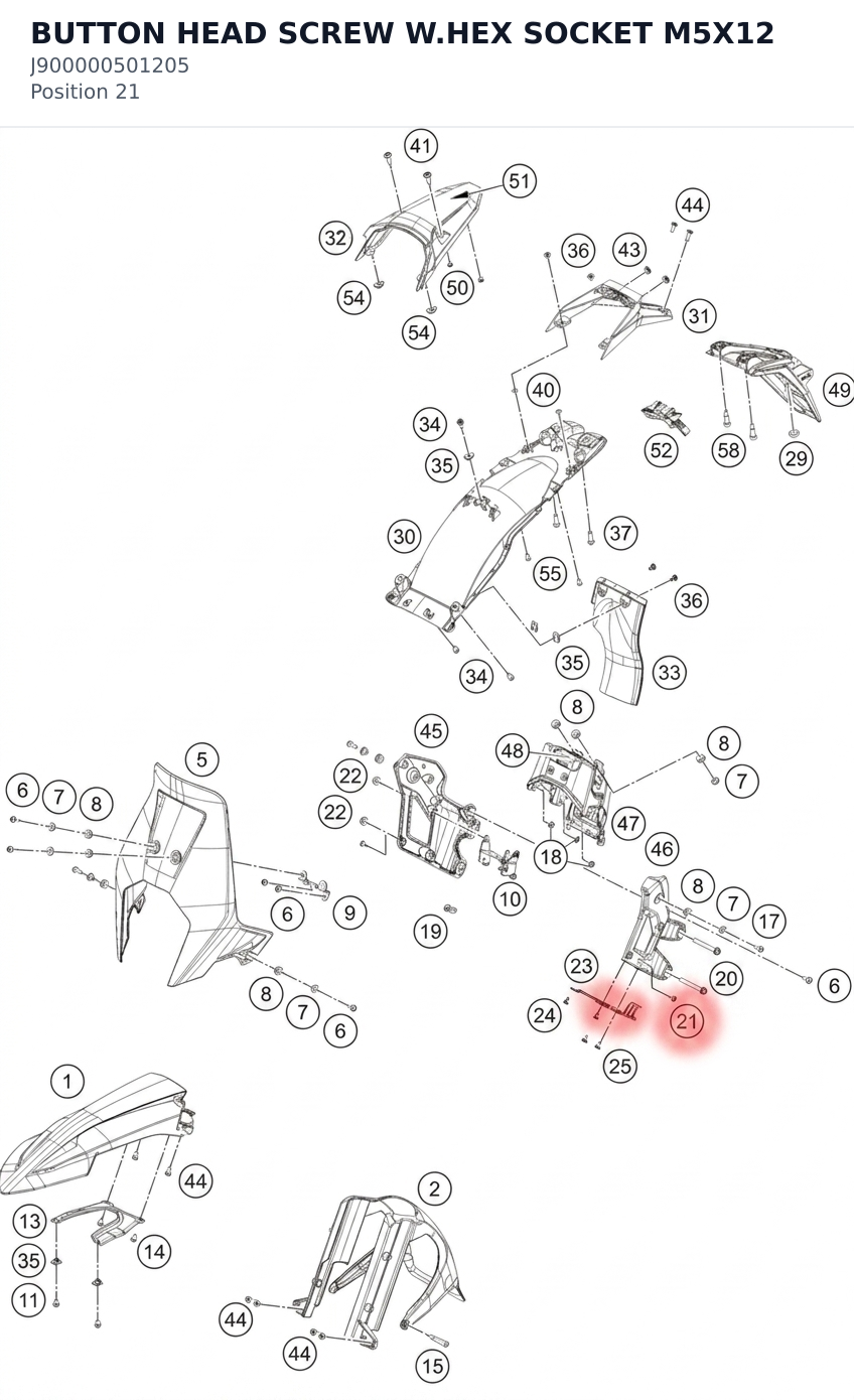 Diagram preview: BUTTON HEAD SCREW W.HEX SOCKET M5X12 (J900000501205)