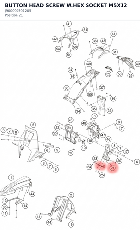 Diagram preview: BUTTON HEAD SCREW W.HEX SOCKET M5X12 (J900000501205)