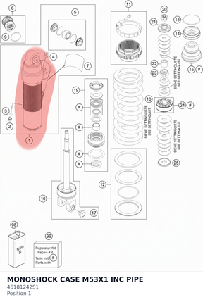 Diagram preview: MONOSHOCK CASE M53X1 INC PIPE (46181242S1)