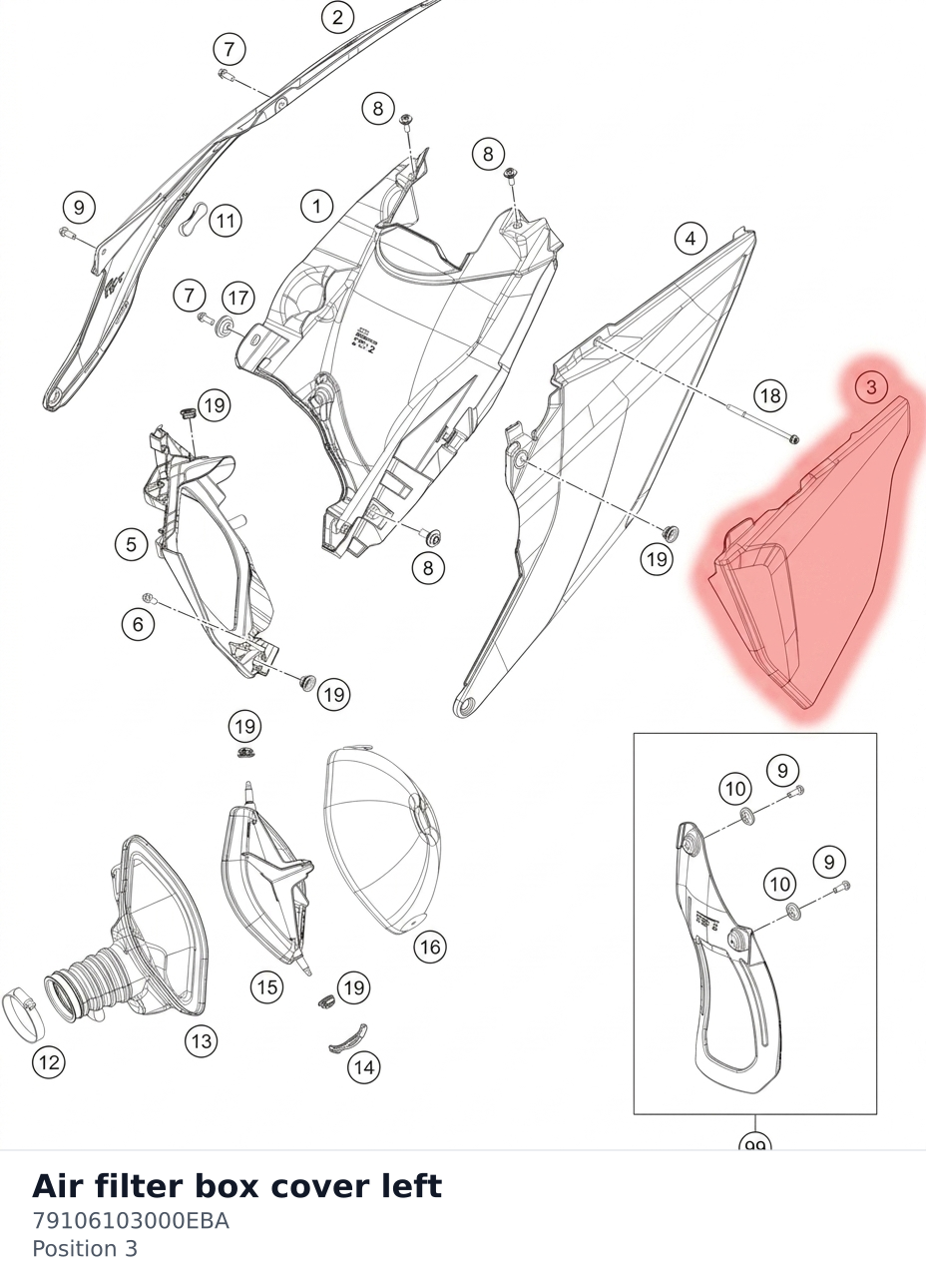 Diagram preview: Air filter box cover left (79106103000EBA)