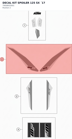 Diagram preview: DECAL KIT SPOILER 125 SX ´17 (79008055001)
