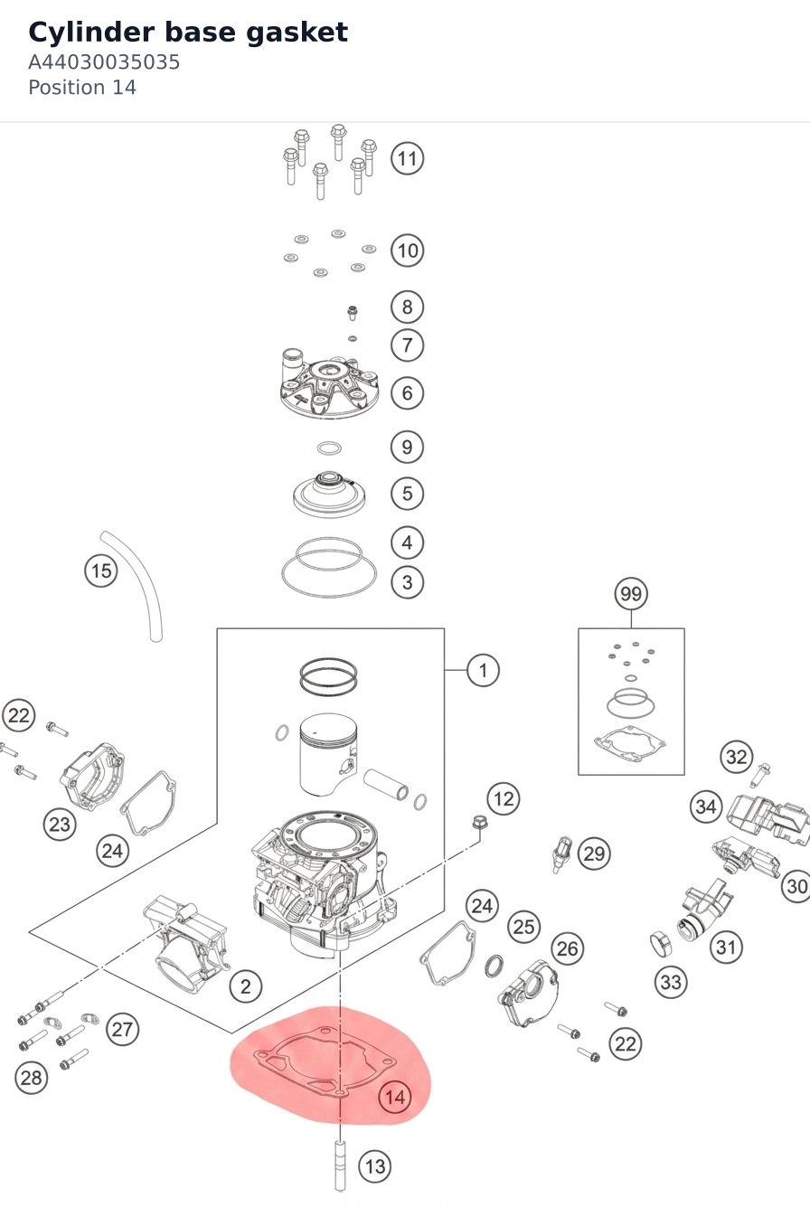 Diagram preview: Cylinder base gasket (A44030035035)