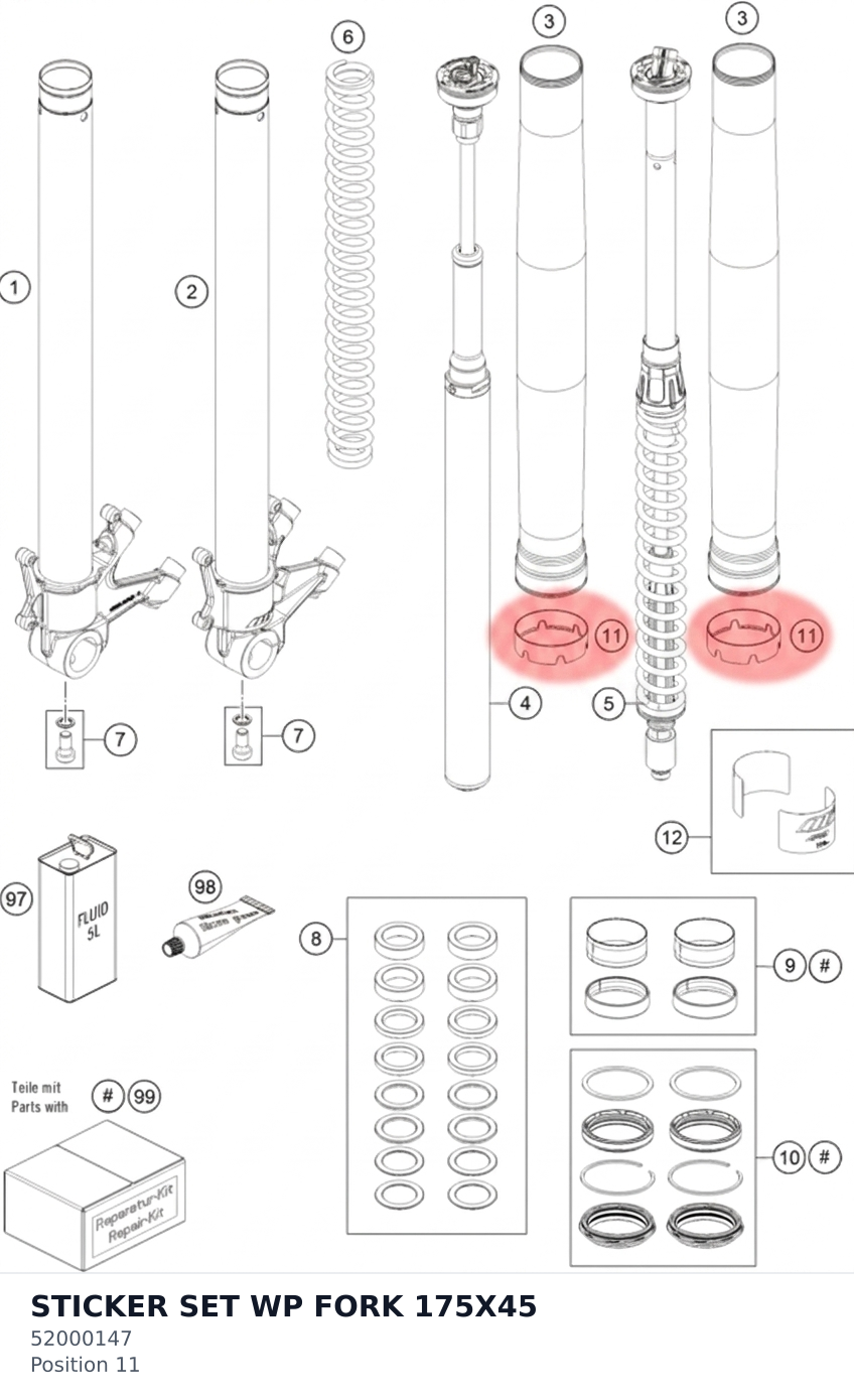 Diagram preview: STICKER SET WP FORK 175X45 (52000147)