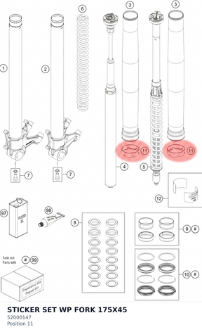 Diagram preview: STICKER SET WP FORK 175X45 (52000147)