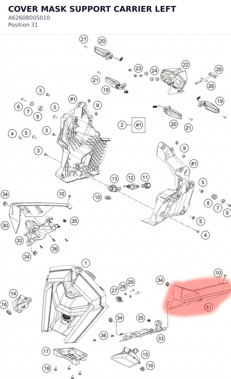 Diagram preview: COVER MASK SUPPORT CARRIER LEFT (A62608005010)