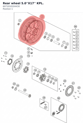 Diagram preview: Rear wheel 5.0''X17'' KPL. (6071010104430)