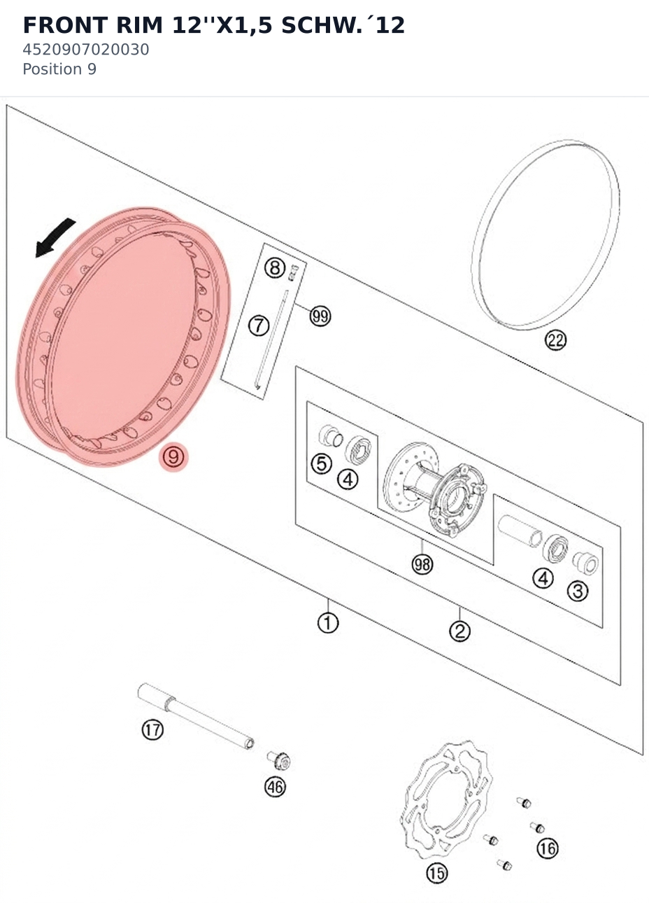 Diagram preview: FRONT RIM 12''X1,5 SCHW.´12 (4520907020030)