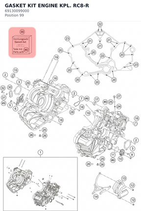 Diagram preview: GASKET KIT ENGINE KPL. RC8-R (69130099000)