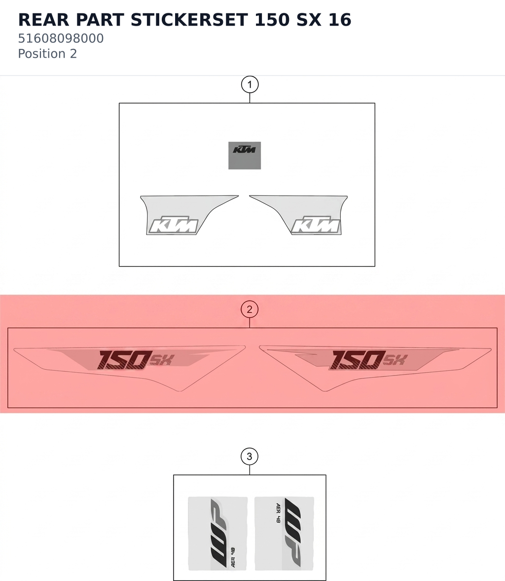 Diagram preview: REAR PART STICKERSET 150 SX 16 (51608098000)