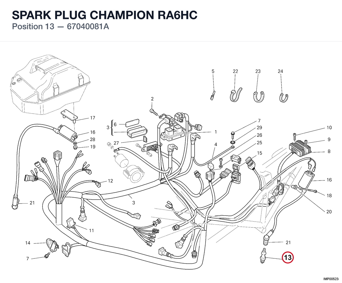 SPARK PLUG CHAMPION RA6HC 67040081A diagram position