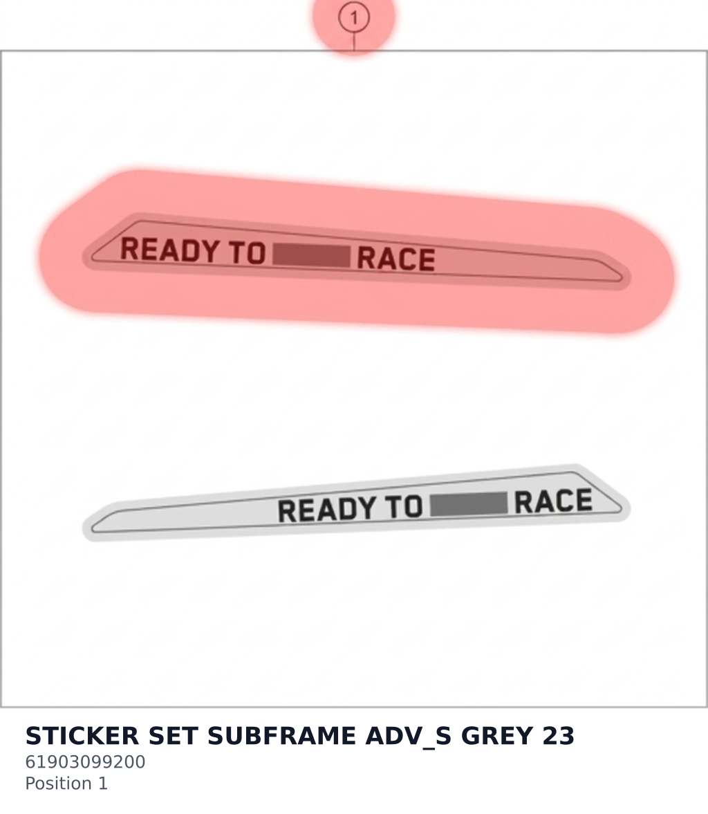 Diagram preview: STICKER SET SUBFRAME ADV_S GREY 23 (61903099200)
