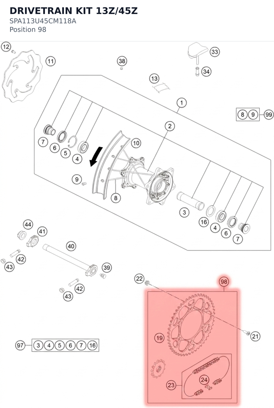 Diagram preview: DRIVETRAIN KIT 13Z/45Z (SPA113U45CM118A)