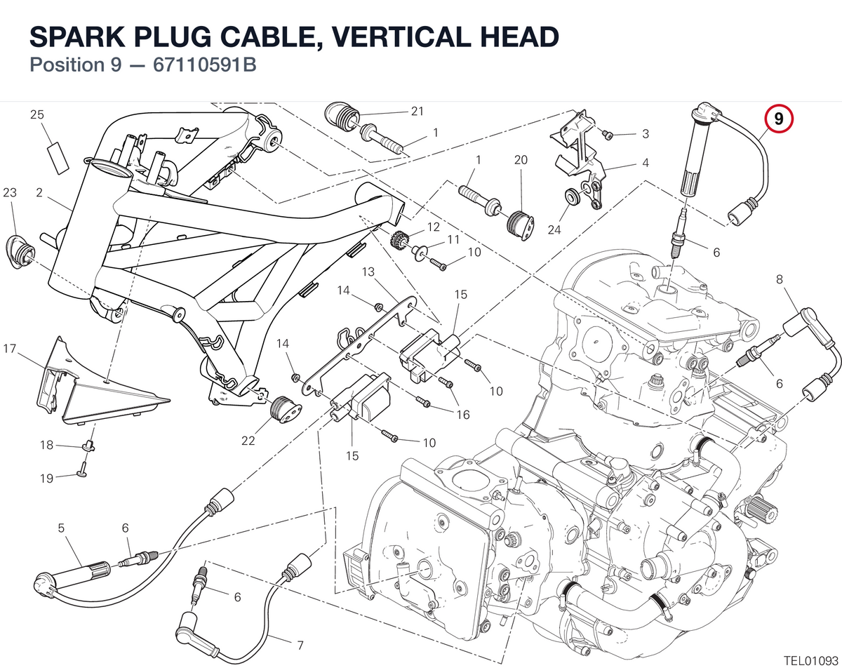 SPARK PLUG CABLE, VERTICAL HEAD 67110591B diagram position