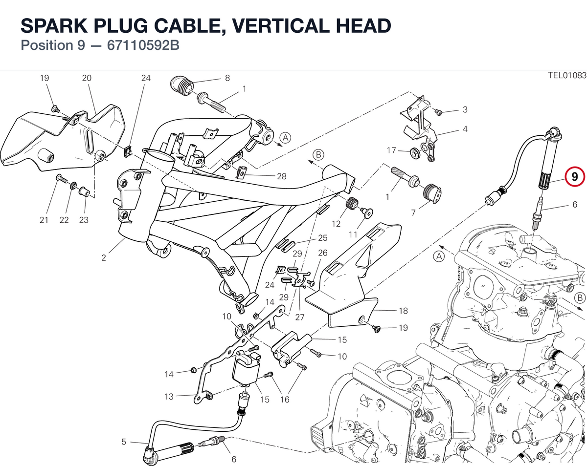SPARK PLUG CABLE, VERTICAL HEAD 67110592B diagram position