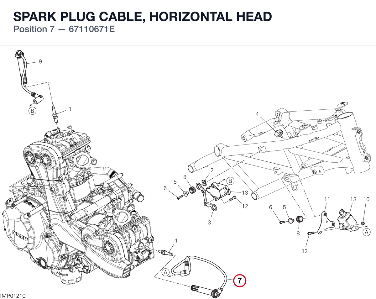 SPARK PLUG CABLE, HORIZONTAL HEAD 67110671E diagram position