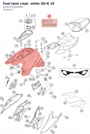 Diagram preview: Fuel tank cmpl. white SD-R 19 (61307013044ABA)