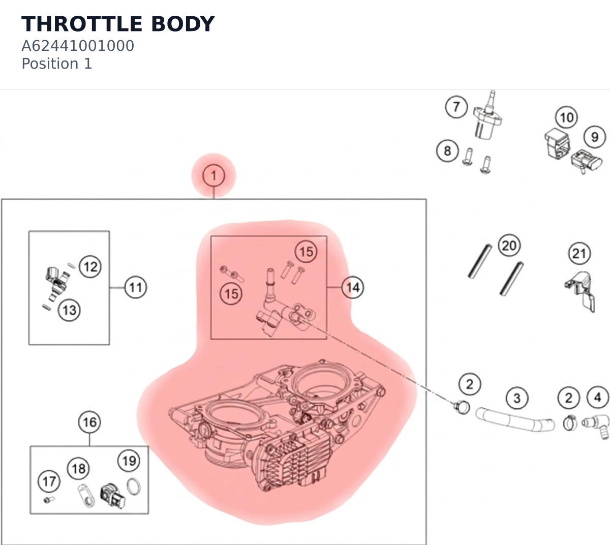Diagram preview: THROTTLE BODY (A62441001000)