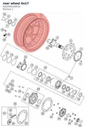 Diagram preview: rear wheel 6x17 (6161000100030)