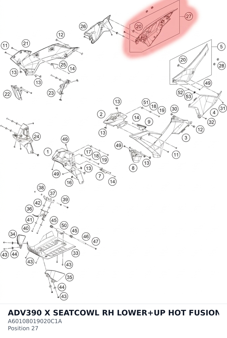 Diagram preview: ADV390 X SEATCOWL RH LOWER+UP HOT FUSION (A60108019020C1A)