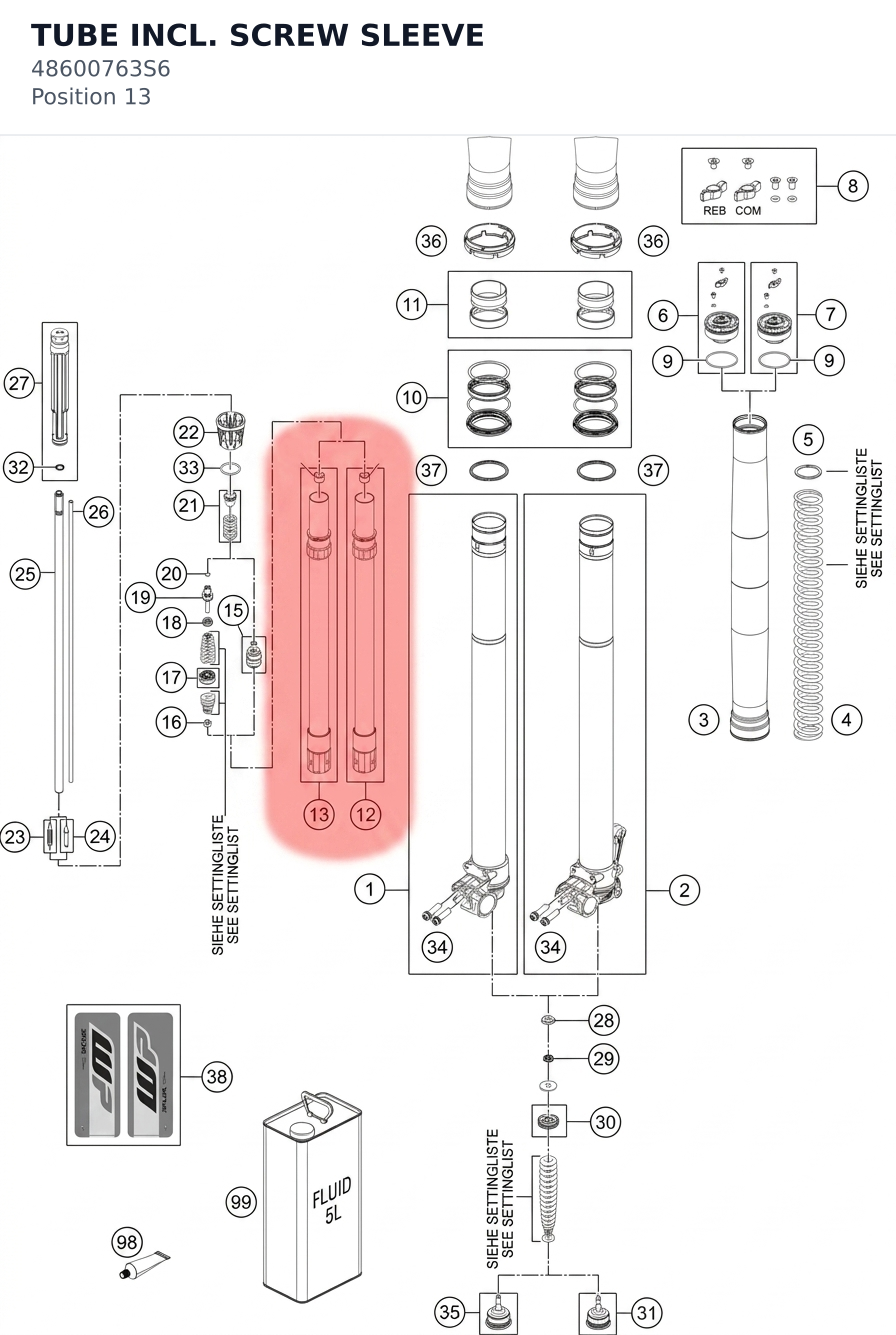 Diagram preview: TUBE INCL. SCREW SLEEVE (48600763S6)
