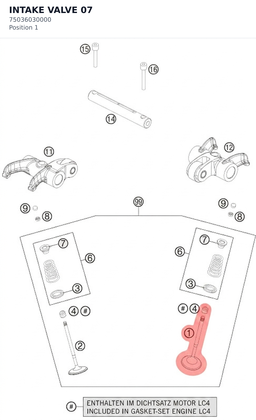 Diagram preview: INTAKE VALVE 07 (75036030000)