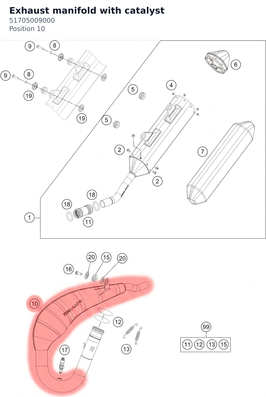 Diagram preview: Exhaust manifold with catalyst (51705009000)