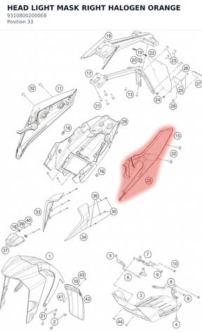 Diagram preview: HEAD LIGHT MASK RIGHT HALOGEN ORANGE (93108002000EB)
