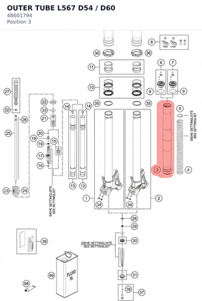 Diagram preview: OUTER TUBE L567 D54 / D60 (48601794)