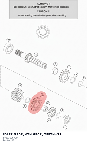 Diagram preview: IDLER GEAR, 6TH GEAR, TEETH=22 (50533006000)