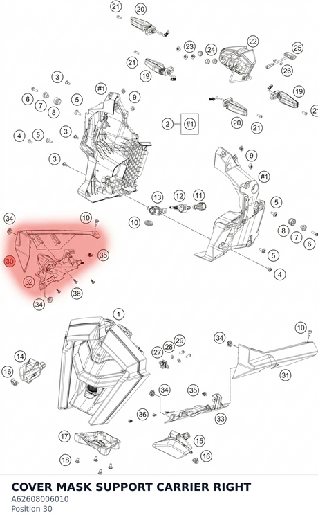 Diagram preview: COVER MASK SUPPORT CARRIER RIGHT (A62608006010)