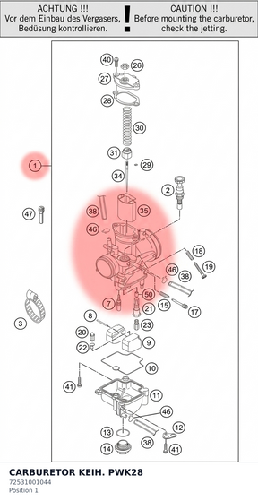 Diagram preview: CARBURETOR KEIH. PWK28 (72531001044)