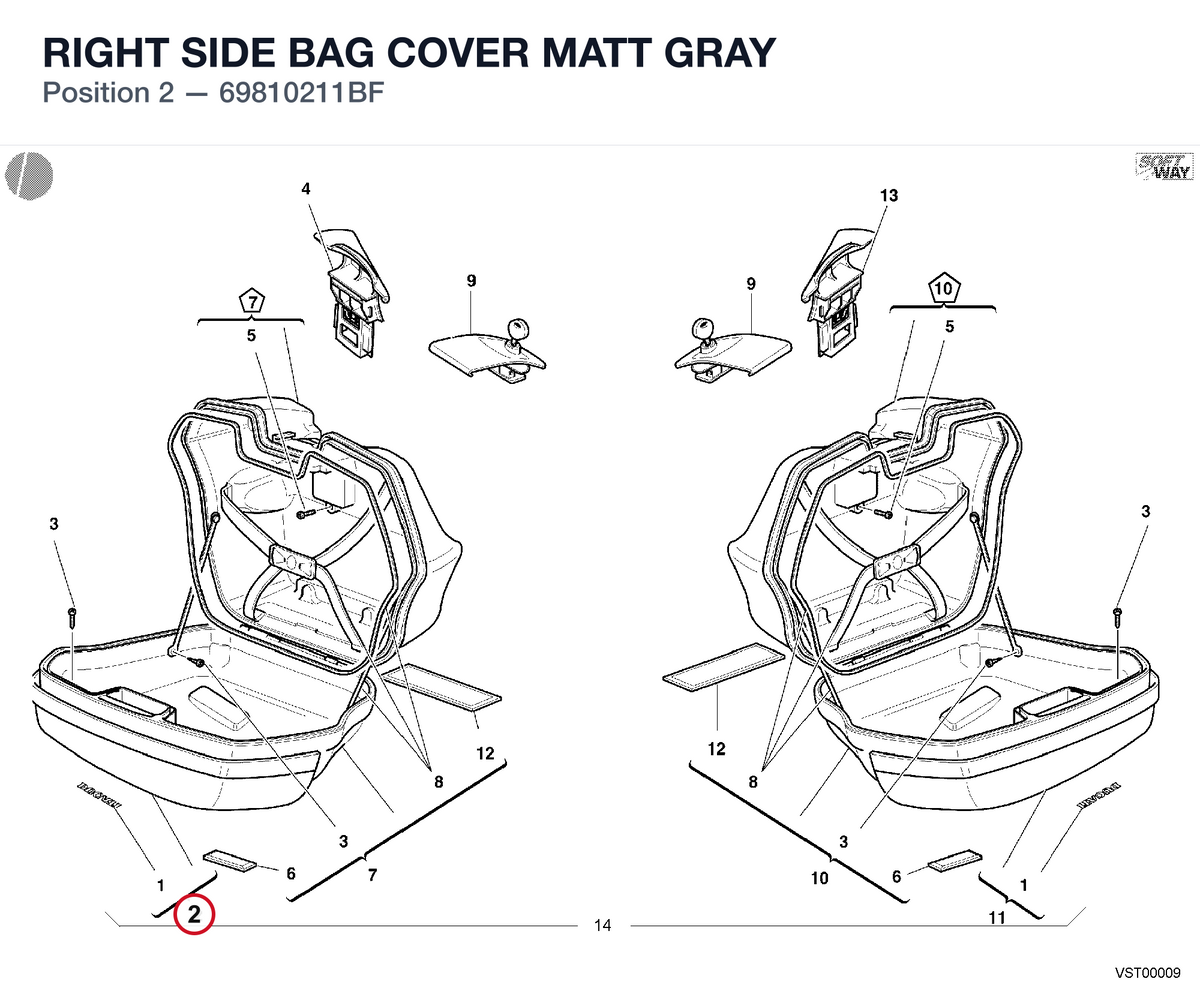 RIGHT SIDE BAG COVER MATT GRAY 69810211BF diagram position