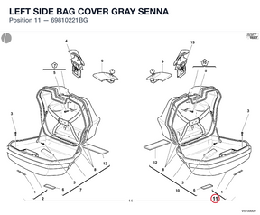 LEFT SIDE BAG COVER GRAY SENNA 69810221BG diagram position