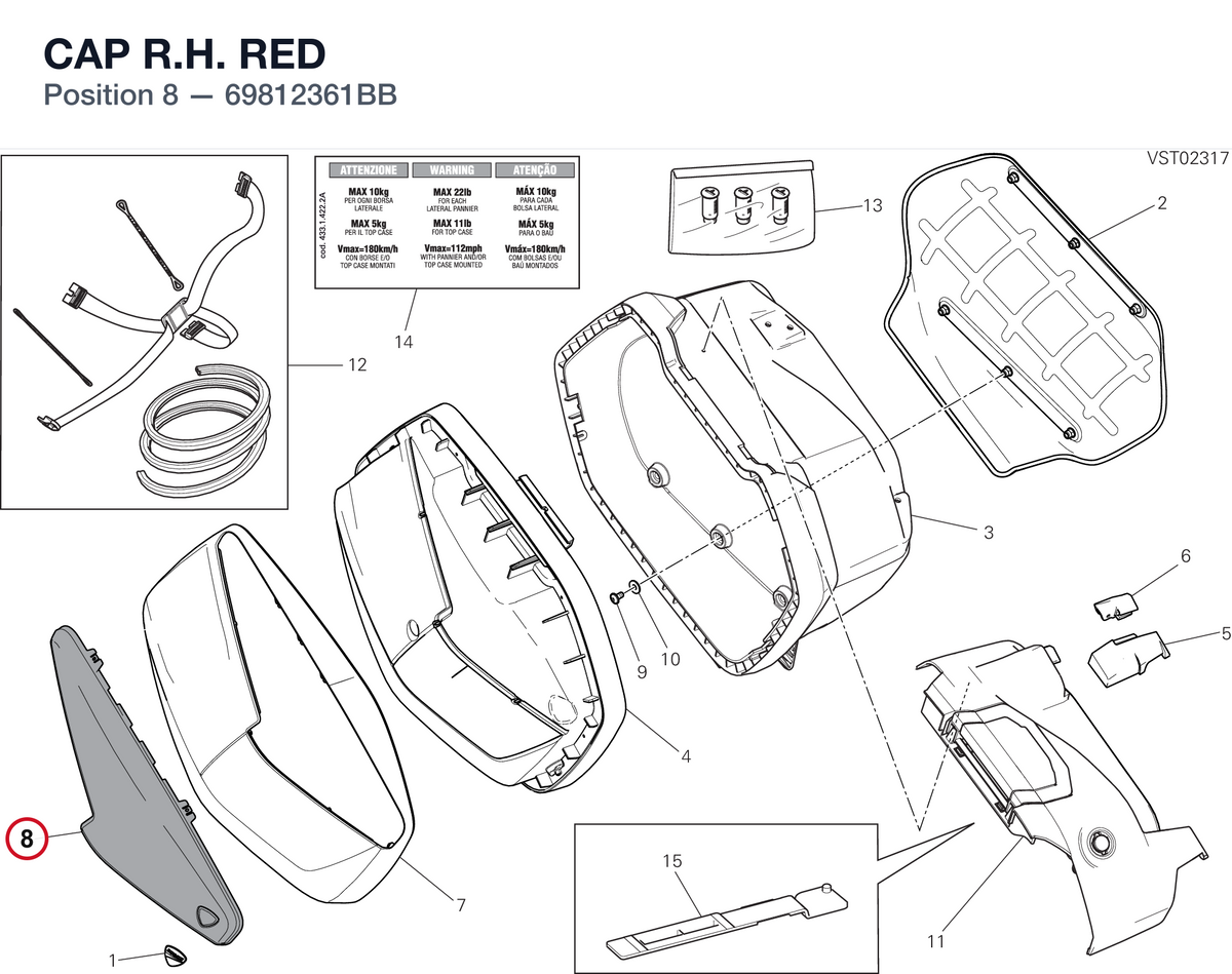 CAP R.H.  RED 69812361BB diagram position