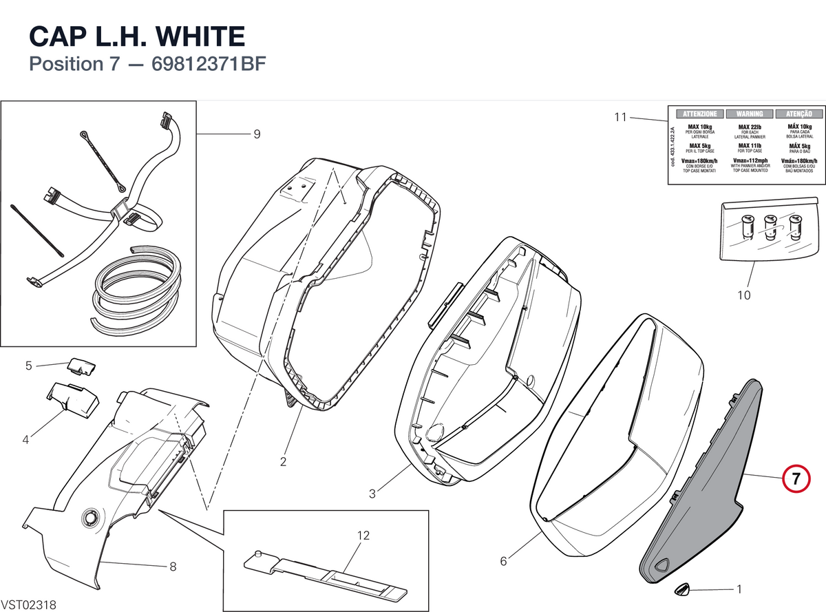 CAP L.H.  WHITE 69812371BF diagram position