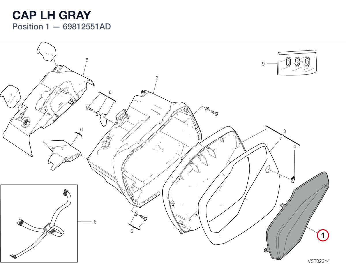 CAP LH GRAY 69812551AD diagram position